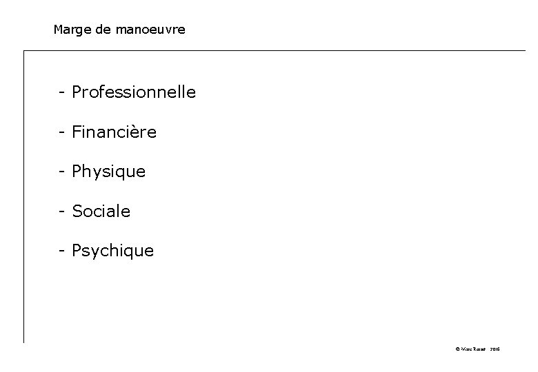 Marge de manoeuvre - Professionnelle - Financière - Physique - Sociale - Psychique ©