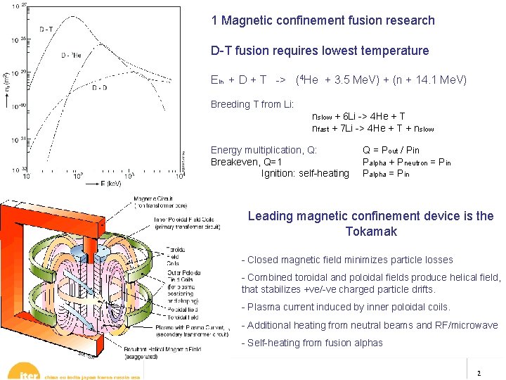 1 Magnetic confinement fusion research D-T fusion requires lowest temperature Ein + D +