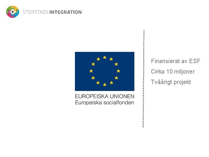 Brödtext in här Finansierat av ESF Cirka 10 miljoner Tvåårigt projekt 