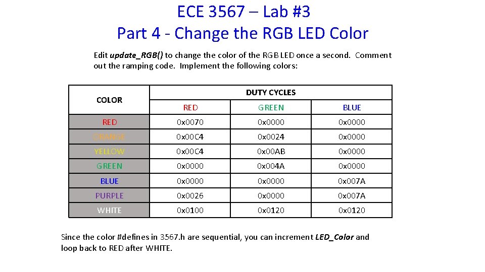 ECE 3567 – Lab #3 Part 4 - Change the RGB LED Color Edit
