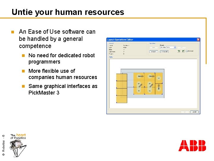 Untie your human resources © Robotics - 6 n An Ease of Use software