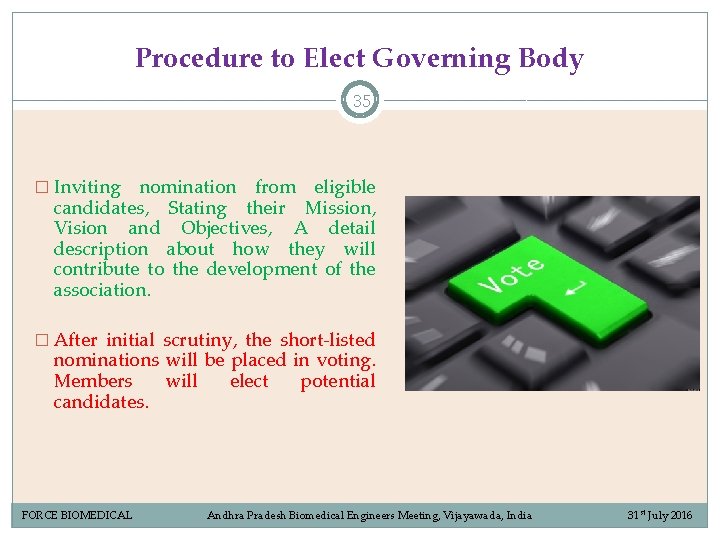 Procedure to Elect Governing Body 35 � Inviting nomination from eligible candidates, Stating their Procedure to Elect Governing Body 35 � Inviting nomination from eligible candidates, Stating their
