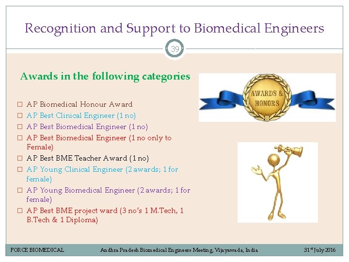 Recognition and Support to Biomedical Engineers 39 Awards in the following categories � AP Recognition and Support to Biomedical Engineers 39 Awards in the following categories � AP
