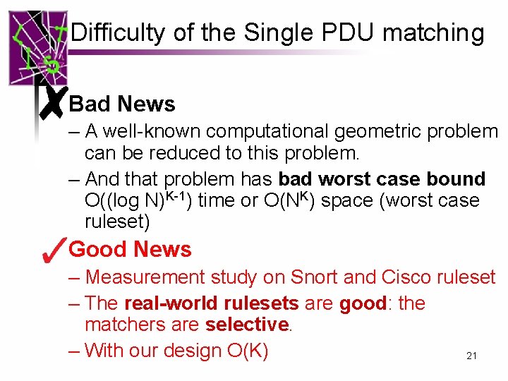 Difficulty of the Single PDU matching Bad News – A well-known computational geometric problem