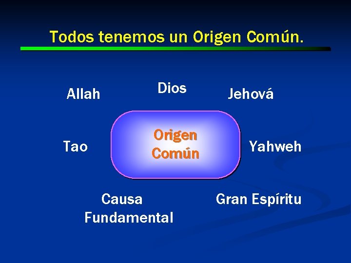 Todos tenemos un Origen Común. Allah Tao Dios Origen Común Causa Fundamental Jehová Yahweh