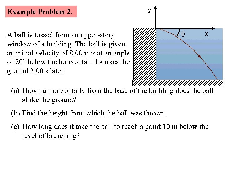 Example Problem 2. y A ball is tossed from an upper-story window of a Example Problem 2. y A ball is tossed from an upper-story window of a