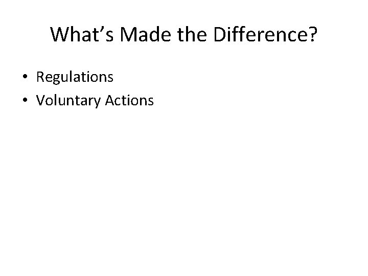 What’s Made the Difference? • Regulations • Voluntary Actions 