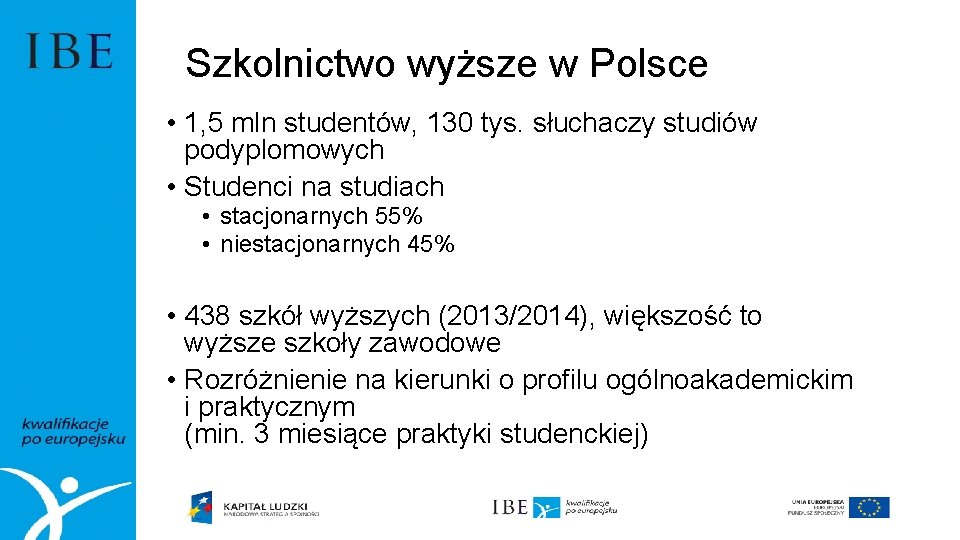 Szkolnictwo wyższe w Polsce • 1, 5 mln studentów, 130 tys. słuchaczy studiów podyplomowych