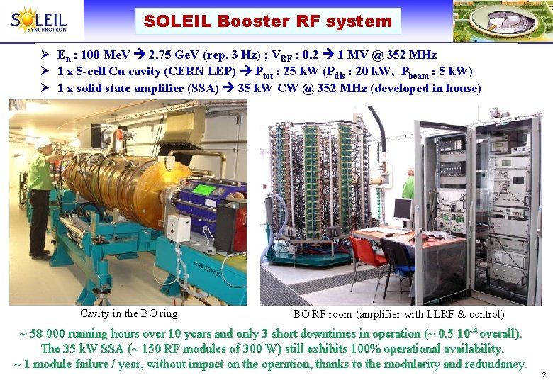 SOLEIL Booster RF system Ø En : 100 Me. V 2. 75 Ge. V