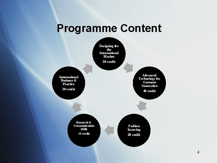 Programme Content Designing for the International Market 20 credit International Business & Practice 20