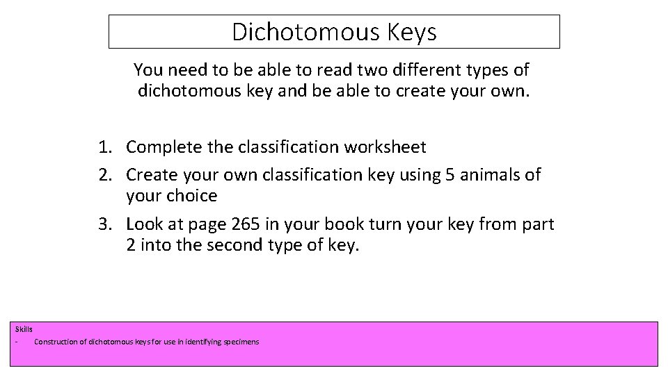 Dichotomous Keys You need to be able to read two different types of dichotomous