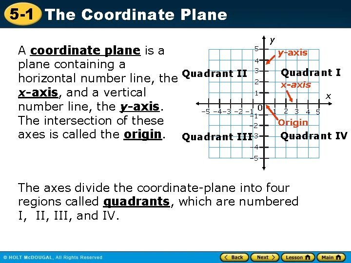 5 -1 The Coordinate Plane 5 A coordinate plane is a 4 plane containing