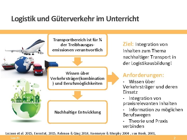 Logistik und Güterverkehr im Unterricht Transportbereich ist für ¼ der Treibhausgasemissionen verantwortlich Wissen über