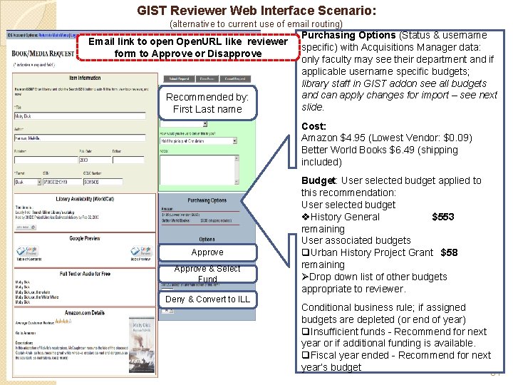 GIST Reviewer Web Interface Scenario: (alternative to current use of email routing) Email link