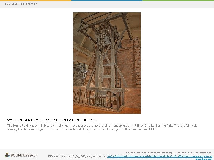 The Industrial Revolution Watt's rotative engine at the Henry Ford Museum The Henry Ford