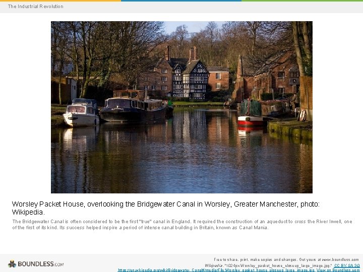 The Industrial Revolution Worsley Packet House, overlooking the Bridgewater Canal in Worsley, Greater Manchester,