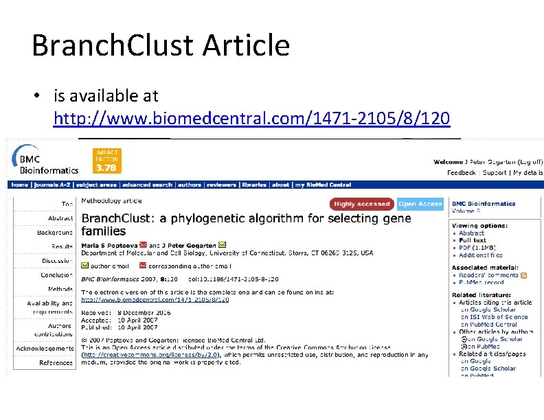 Branch. Clust Article • is available at http: //www. biomedcentral. com/1471 -2105/8/120 