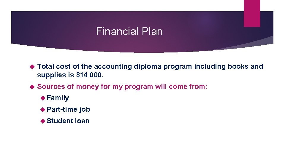Financial Plan Total cost of the accounting diploma program including books and supplies is