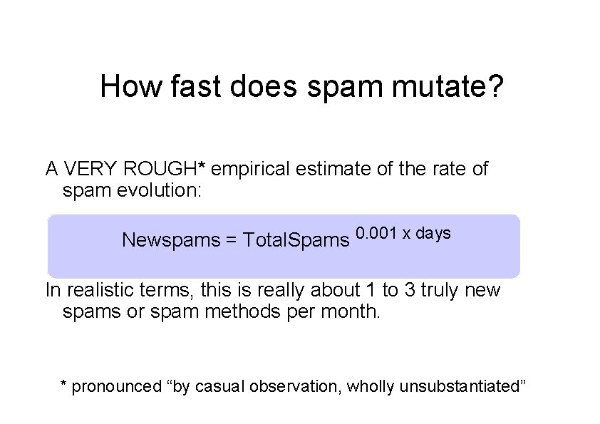 How fast does spam mutate? A VERY ROUGH* empirical estimate of the rate of