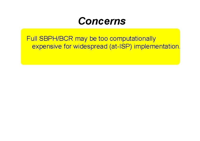 Concerns Full SBPH/BCR may be too computationally expensive for widespread (at-ISP) implementation. 