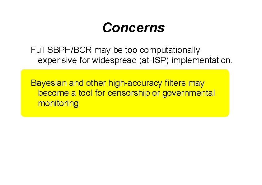 Concerns Full SBPH/BCR may be too computationally expensive for widespread (at-ISP) implementation. Bayesian and