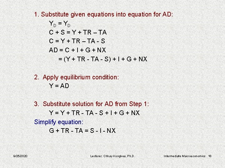 1. Substitute given equations into equation for AD: YD = Y D C +