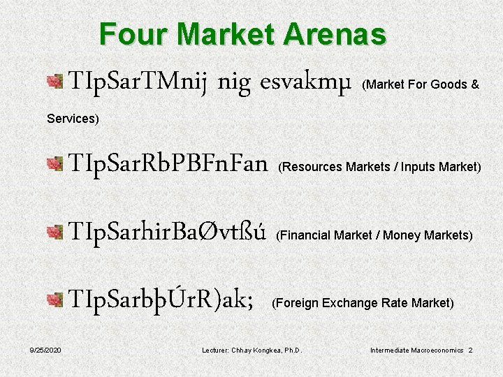 Four Market Arenas TIp. Sar. TMnij nig esvakmµ (Market For Goods & Services) TIp.