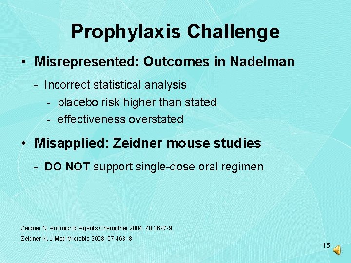 Prophylaxis Challenge • Misrepresented: Outcomes in Nadelman - Incorrect statistical analysis - placebo risk