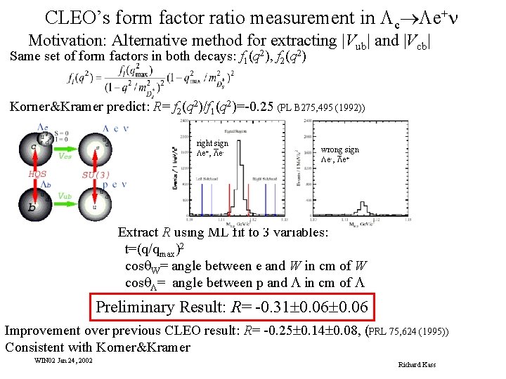 CLEO’s form factor ratio measurement in Lc®Le+n Motivation: Alternative method for extracting |Vub| and