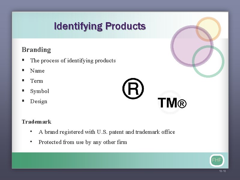 Identifying Products Branding § The process of identifying products § Name § Term §