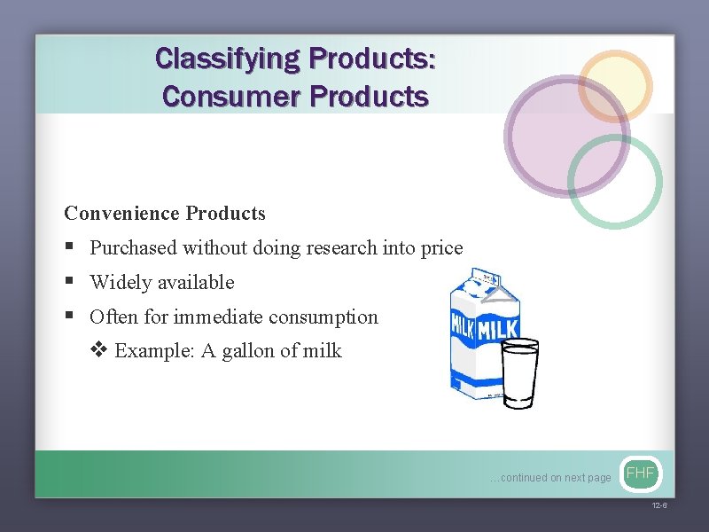 Classifying Products: Consumer Products Convenience Products § Purchased without doing research into price §