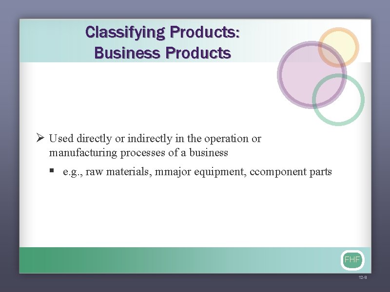 Classifying Products: Business Products Ø Used directly or indirectly in the operation or manufacturing