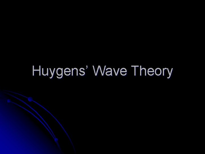 Huygens’ Wave Theory 