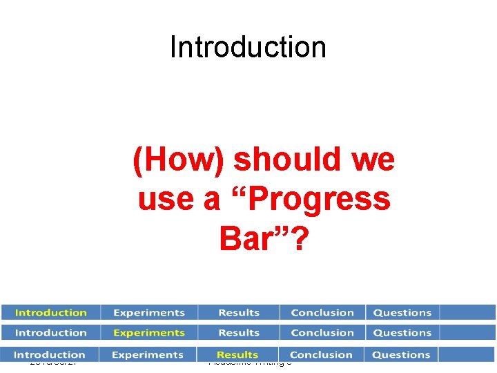 Introduction (How) should we use a “Progress Bar”? 87 2015/05/27 Academic Writing 8 