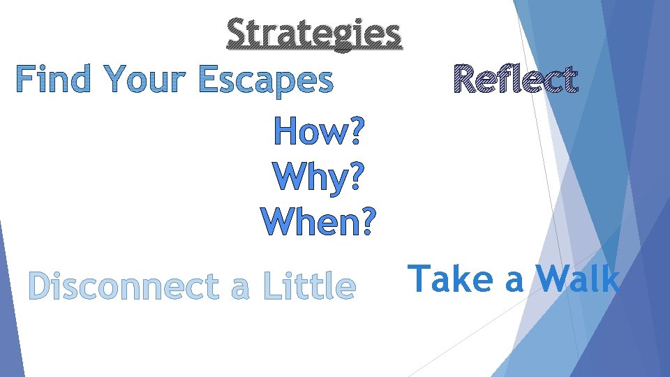 Strategies Reflect How? Why? When? Disconnect a Little Take a Walk 