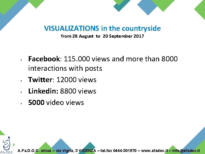 VISUALIZATIONS in the countryside from 28 August to 20 September 2017 • • Facebook:
