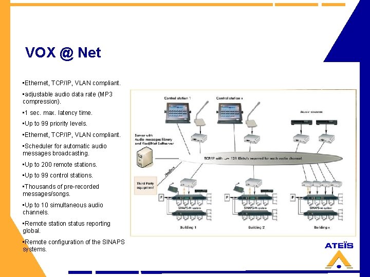 VOX @ Net • Ethernet, TCP/IP, VLAN compliant. • adjustable audio data rate (MP