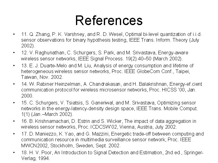 References • • 11. Q. Zhang, P. K. Varshney, and R. D. Wesel, Optimal