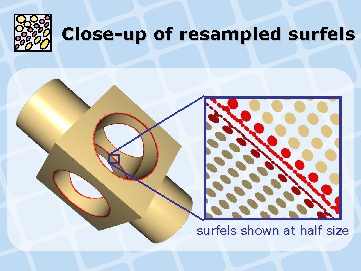 Close-up of resampled surfels shown at half size 