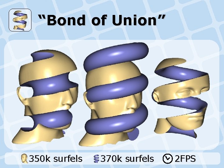 “Bond of Union” 350 k surfels 370 k surfels 2 FPS 