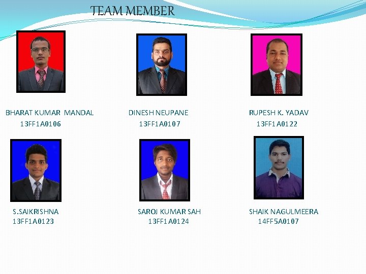 TEAM MEMBER BHARAT KUMAR MANDAL DINESH NEUPANE RUPESH K. YADAV 13 FF 1 A