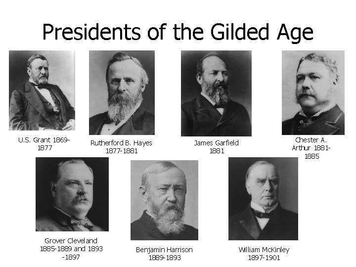 Presidents of the Gilded Age U. S. Grant 18691877 Rutherford B. Hayes 1877 -1881