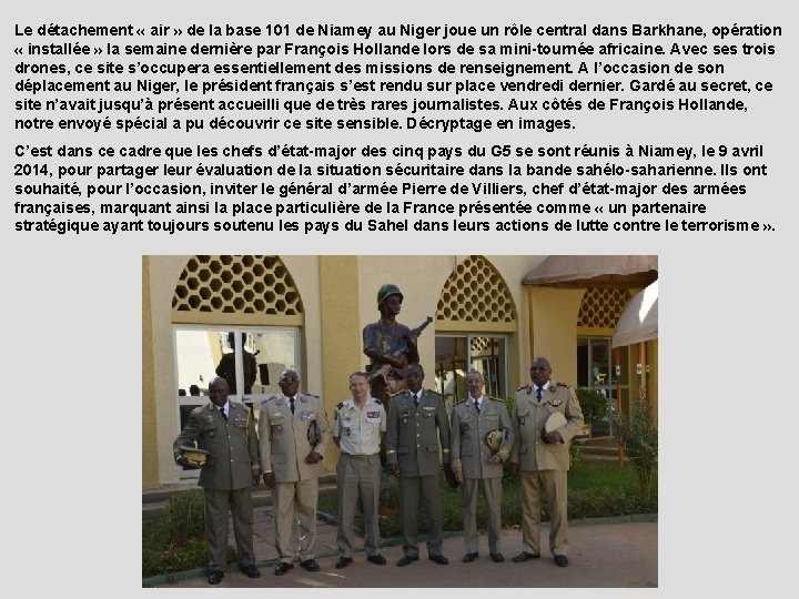 Le détachement « air » de la base 101 de Niamey au Niger joue