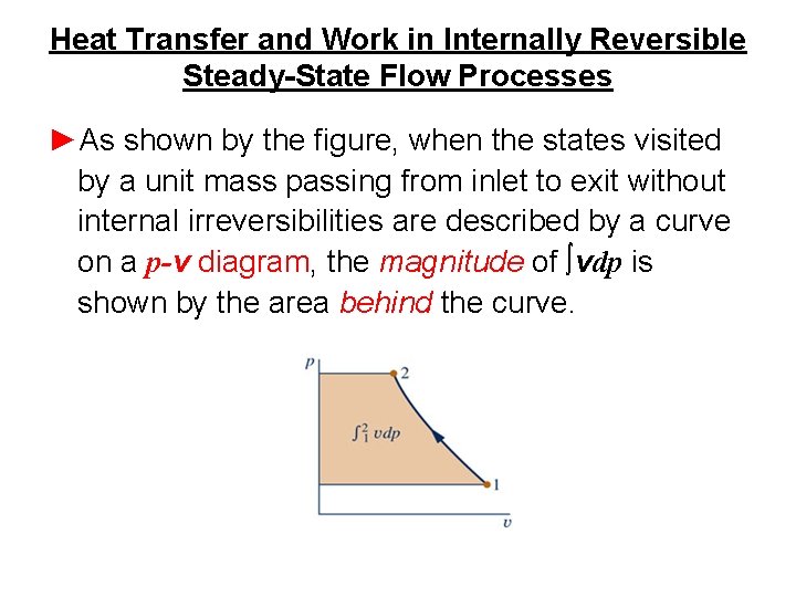 Heat Transfer and Work in Internally Reversible Steady-State Flow Processes ►As shown by the
