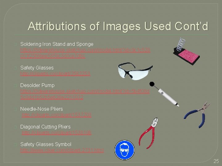 Attributions of Images Used Cont’d � Soldering Iron Stand Sponge https: //3 dwarehouse. sketchup.