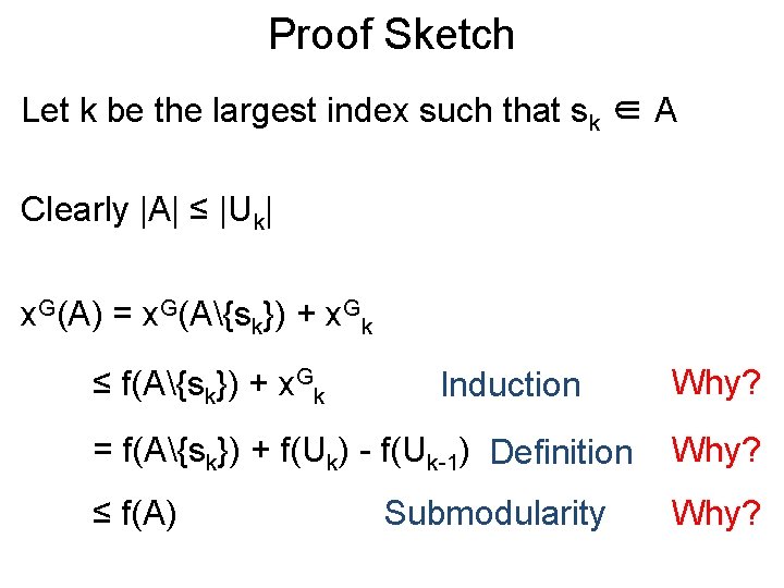 Proof Sketch Let k be the largest index such that sk ∈ A Clearly