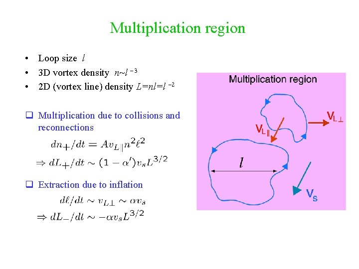 Multiplication region • Loop size l • 3 D vortex density n~l -3 •