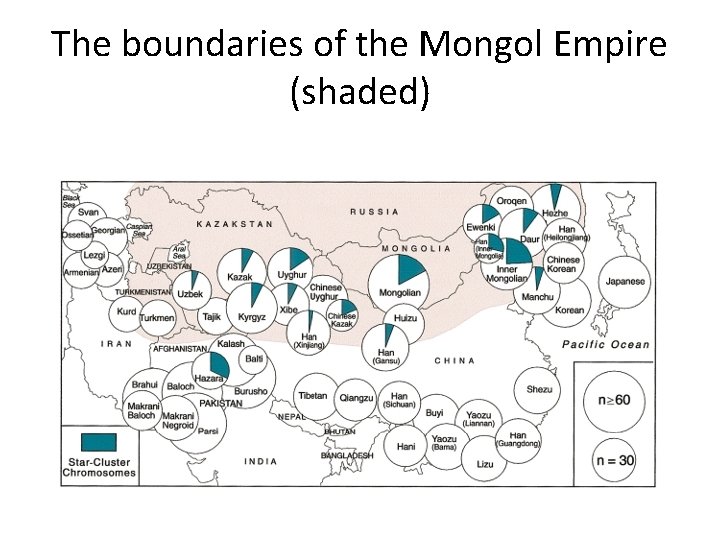The boundaries of the Mongol Empire (shaded) 