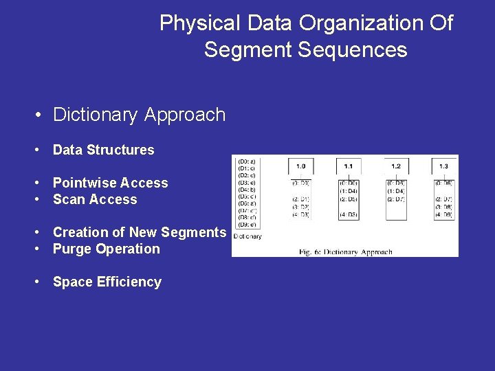 Physical Data Organization Of Segment Sequences • Dictionary Approach • Data Structures • Pointwise