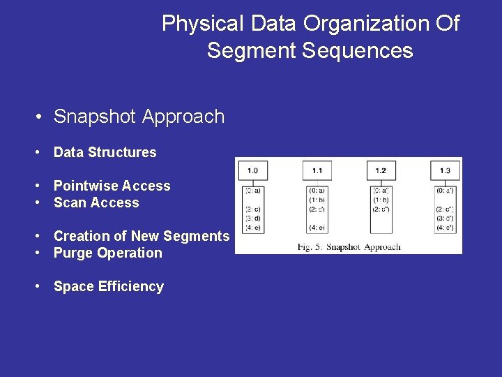 Physical Data Organization Of Segment Sequences • Snapshot Approach • Data Structures • Pointwise